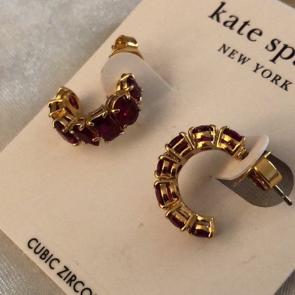 Kate Spade Gold Tone & Red Cubic Zirconia Candy Shop C-Shape Hoop Earrings NWT - Picture 5 of 12